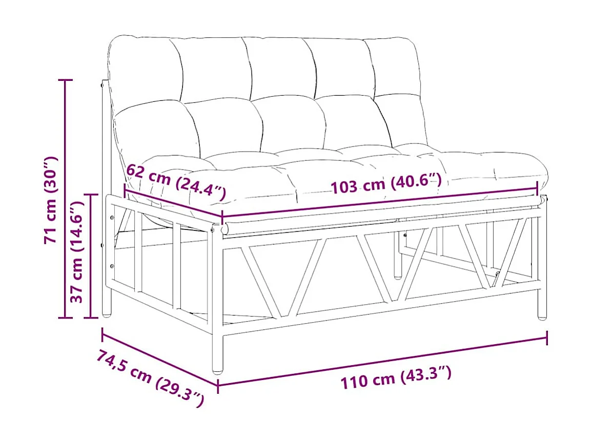 Panca da giardino con cuscino 110x80x71 cm in acciaio