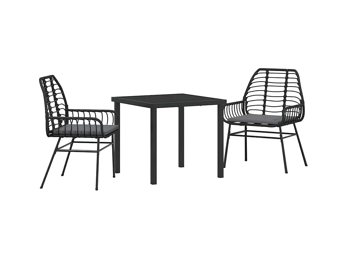 Set da pranzo da giardino 3 pezzi con cuscini in rattan nero Poly