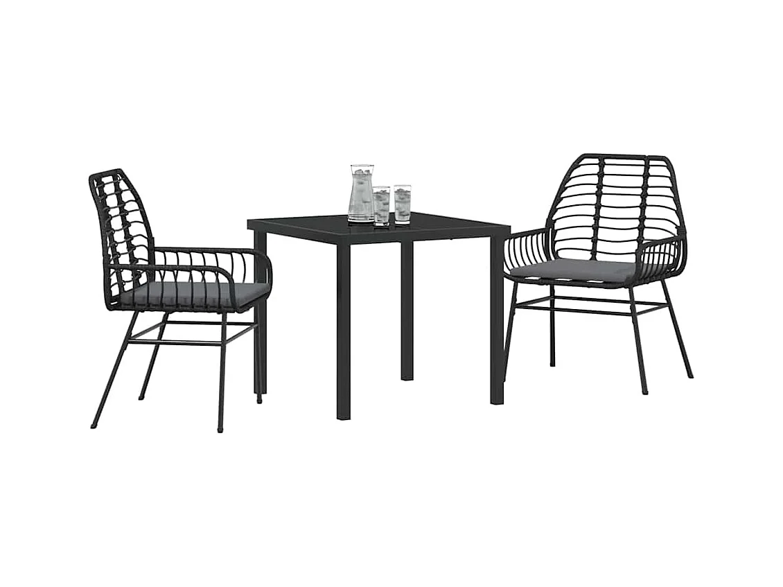 Set da pranzo da giardino 3 pezzi con cuscini in rattan nero Poly