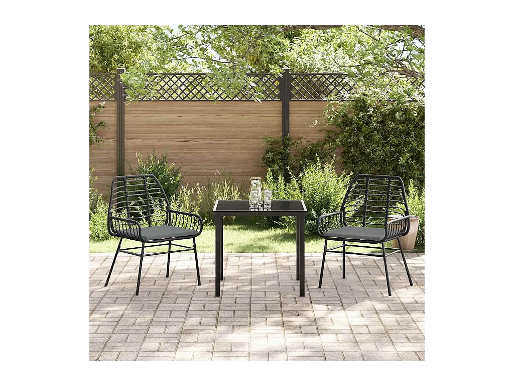 Set da pranzo da giardino 3 pezzi con cuscini in rattan nero Poly