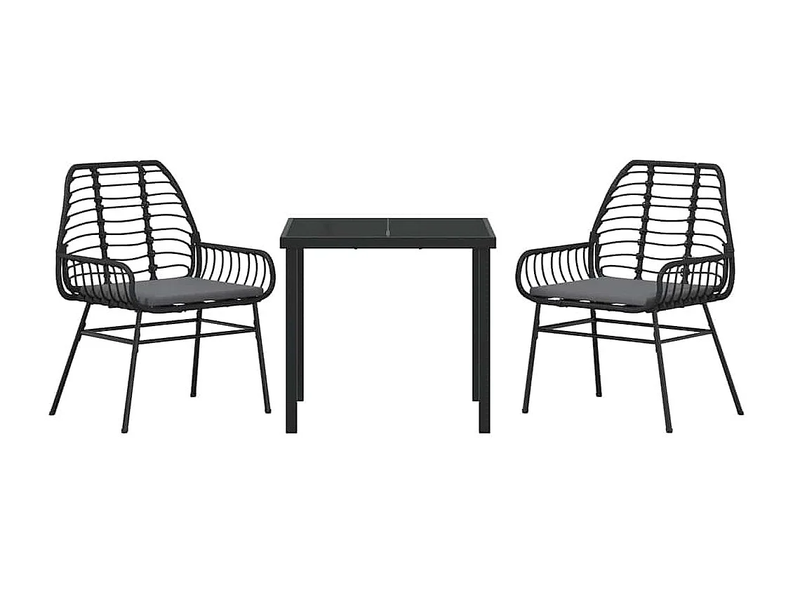 Set da pranzo da giardino 3 pezzi con cuscini in rattan nero Poly