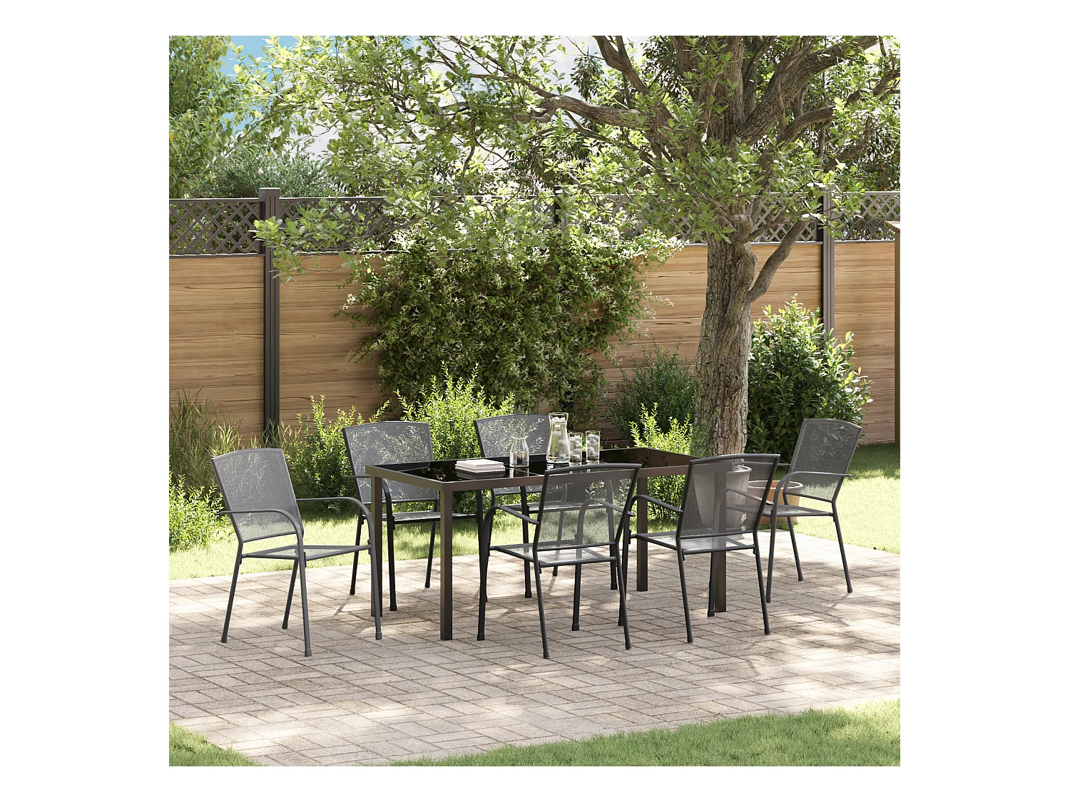 Set da pranzo da giardino 7 pezzi in acciaio antracite