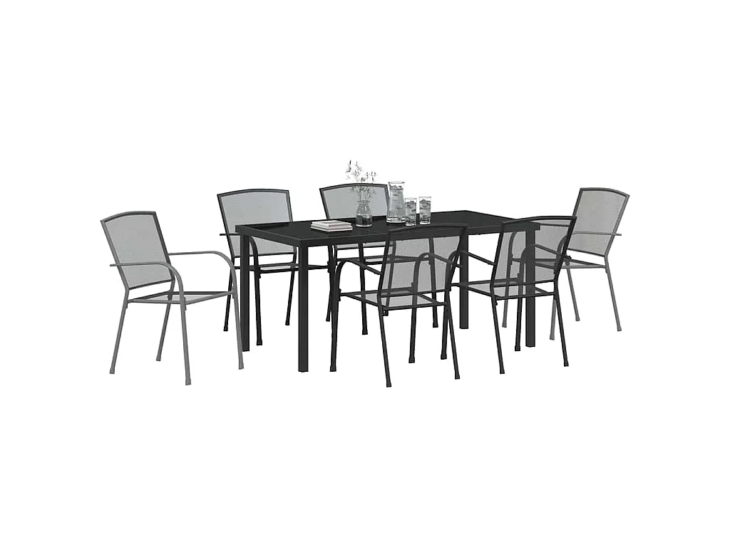 Set de repas de jardin 7 pièces en acier anthracite