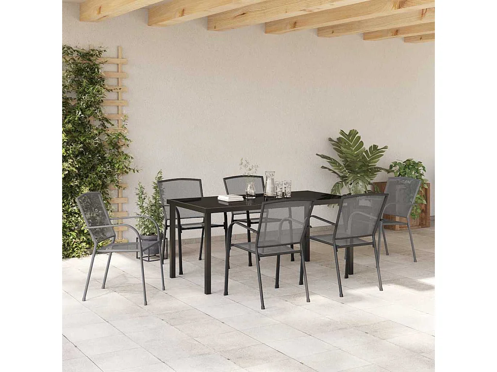 Set de repas de jardin 7 pièces en acier anthracite
