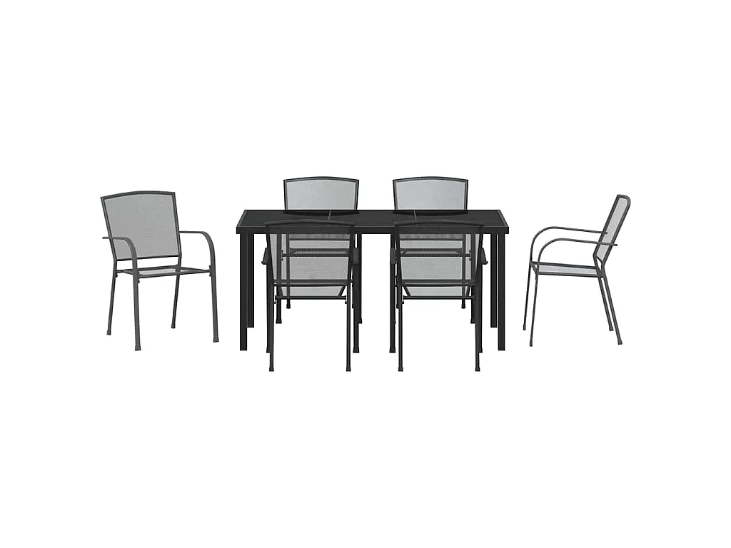 Set de repas de jardin 7 pièces en acier anthracite