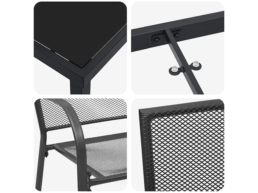 Set de repas de jardin 7 pièces en acier anthracite