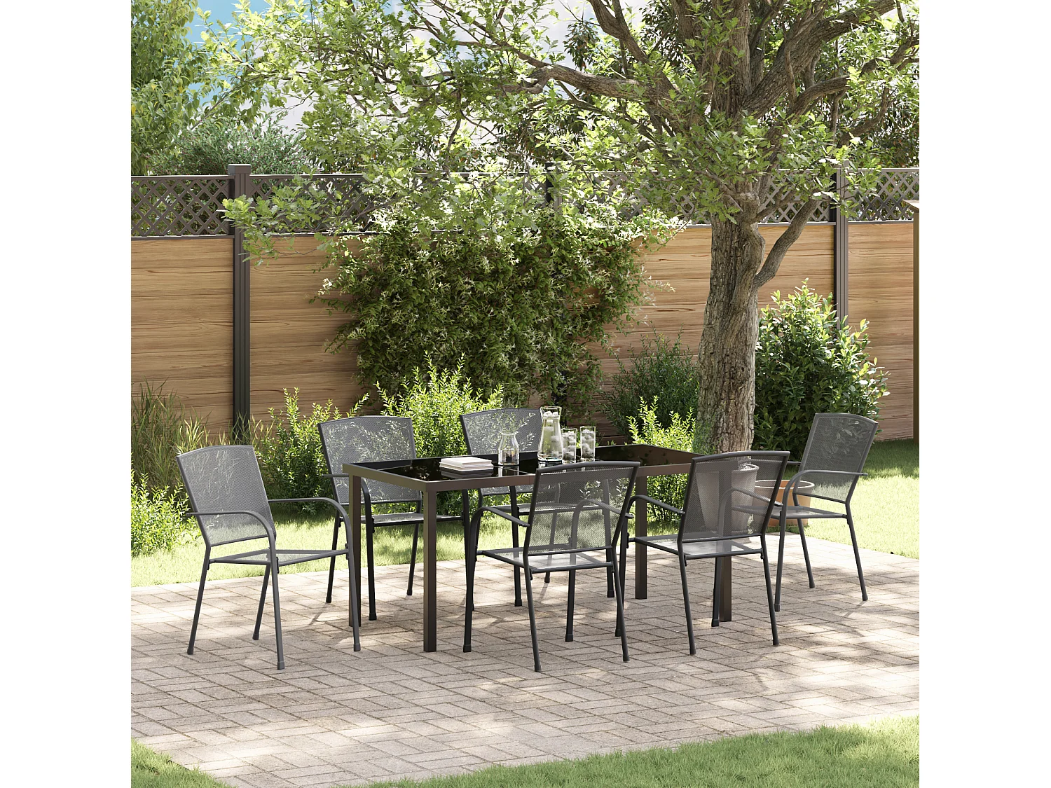 Set de repas de jardin 7 pièces en acier anthracite
