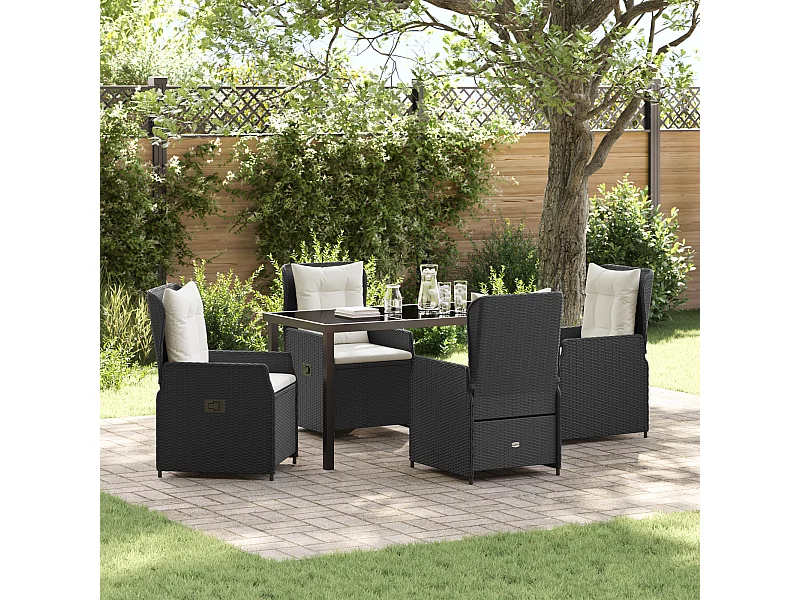 Set da pranzo da giardino in polyrattan nero da 5 pezzi