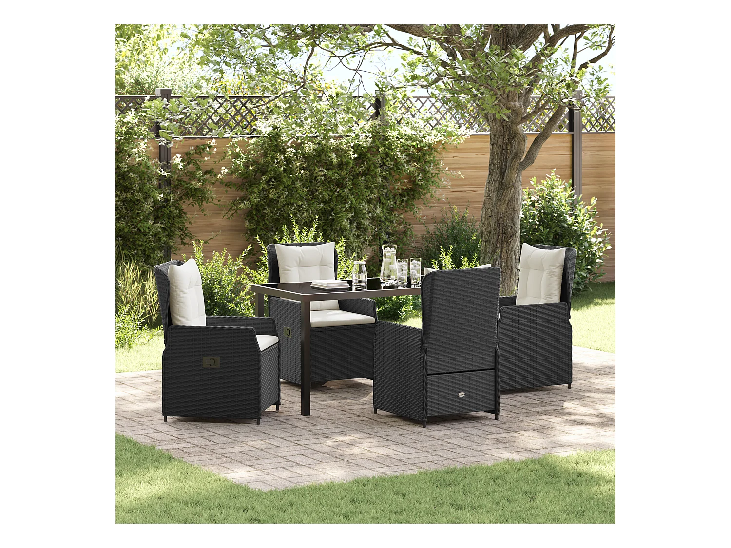 Set da pranzo da giardino in polyrattan nero da 5 pezzi