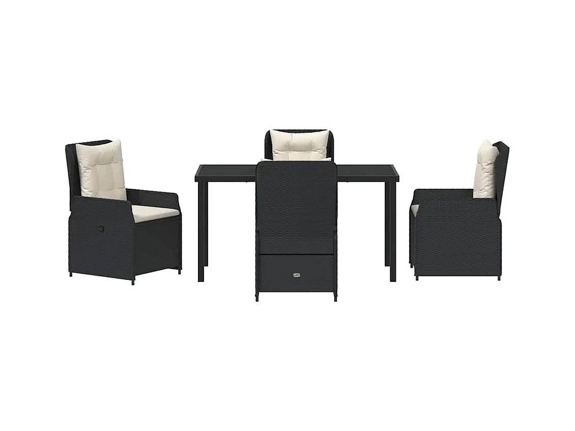 Set da pranzo da giardino in polyrattan nero da 5 pezzi