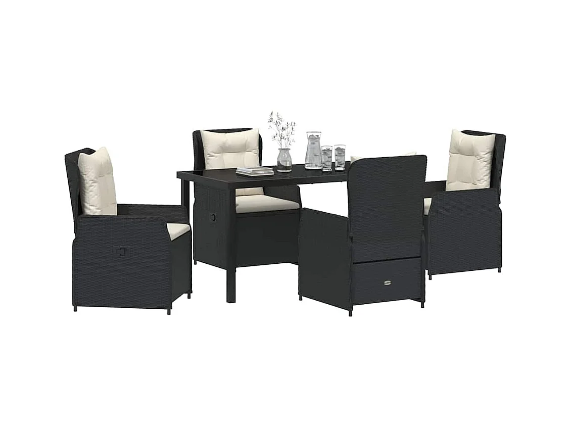 Set da pranzo da giardino in polyrattan nero da 5 pezzi