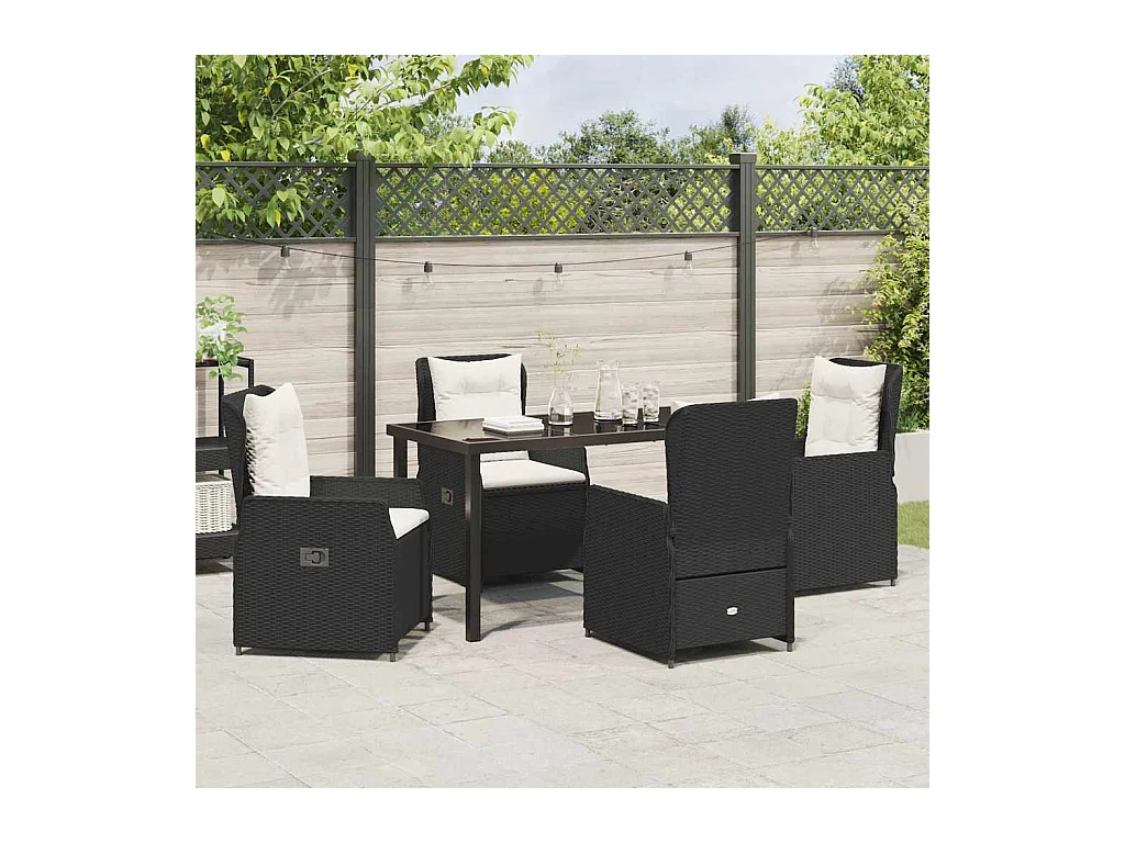Set da pranzo da giardino in polyrattan nero da 5 pezzi