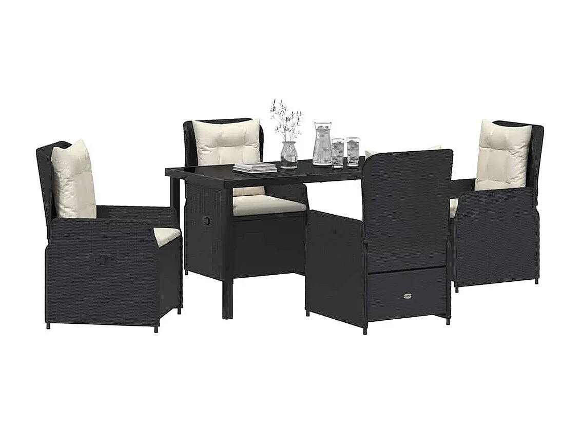 5-delige zwarte poly rattan tuinset