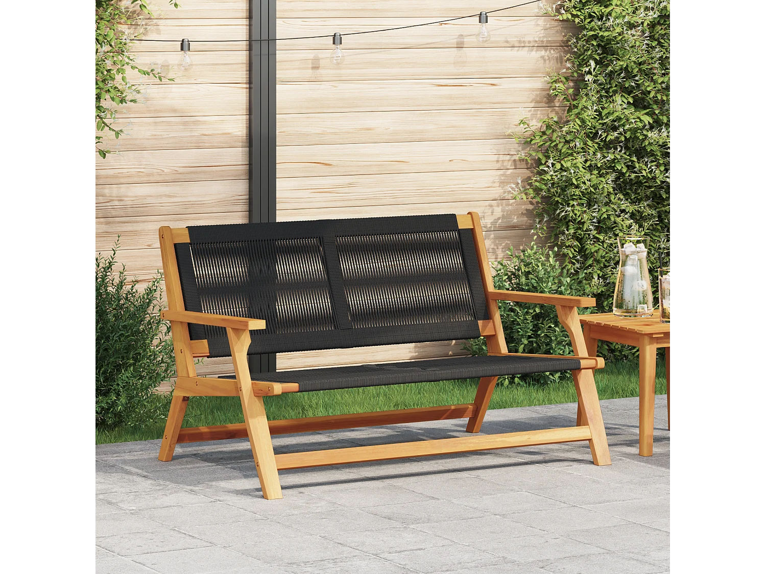 Schwarze Gartenbank 76x122x73 cm Massivholz Akazie