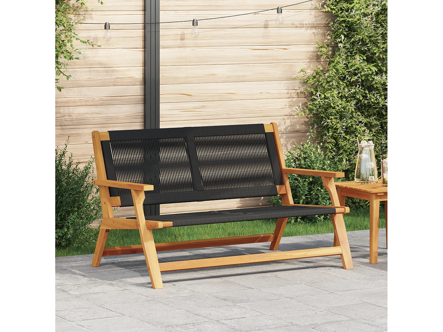 Schwarze Gartenbank 76x122x73 cm Massivholz Akazie
