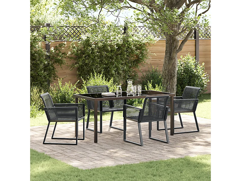 Set da pranzo da giardino in polyrattan nero da 5 pezzi