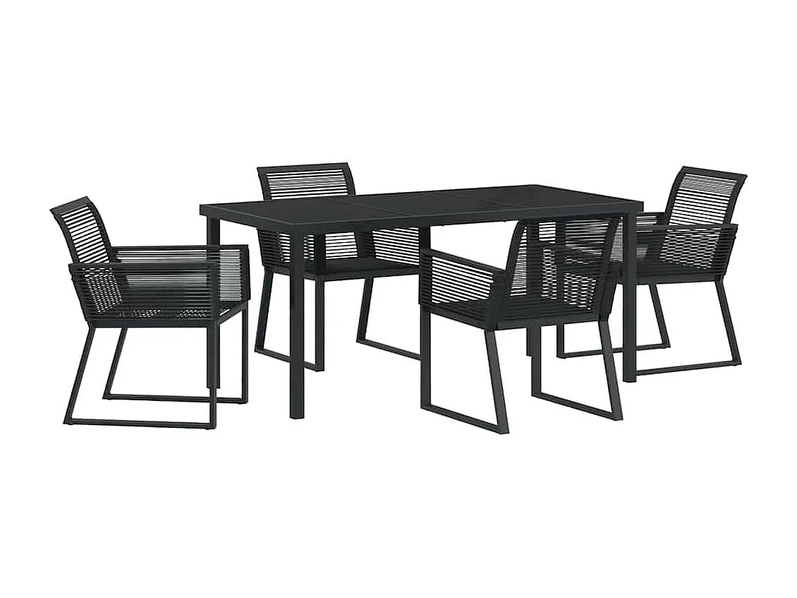 Ensemble de salle à manger de jardin 5 pièces noir en rotin poly