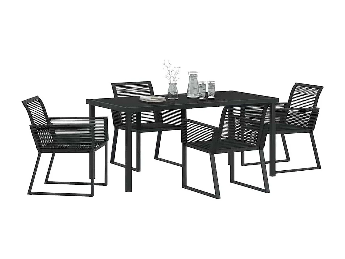 Ensemble de salle à manger de jardin 5 pièces noir en rotin poly