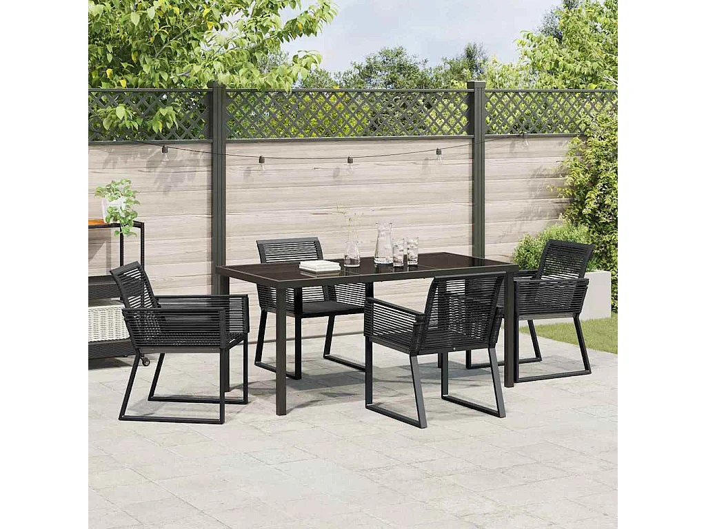 Ensemble de salle à manger de jardin 5 pièces noir en rotin poly