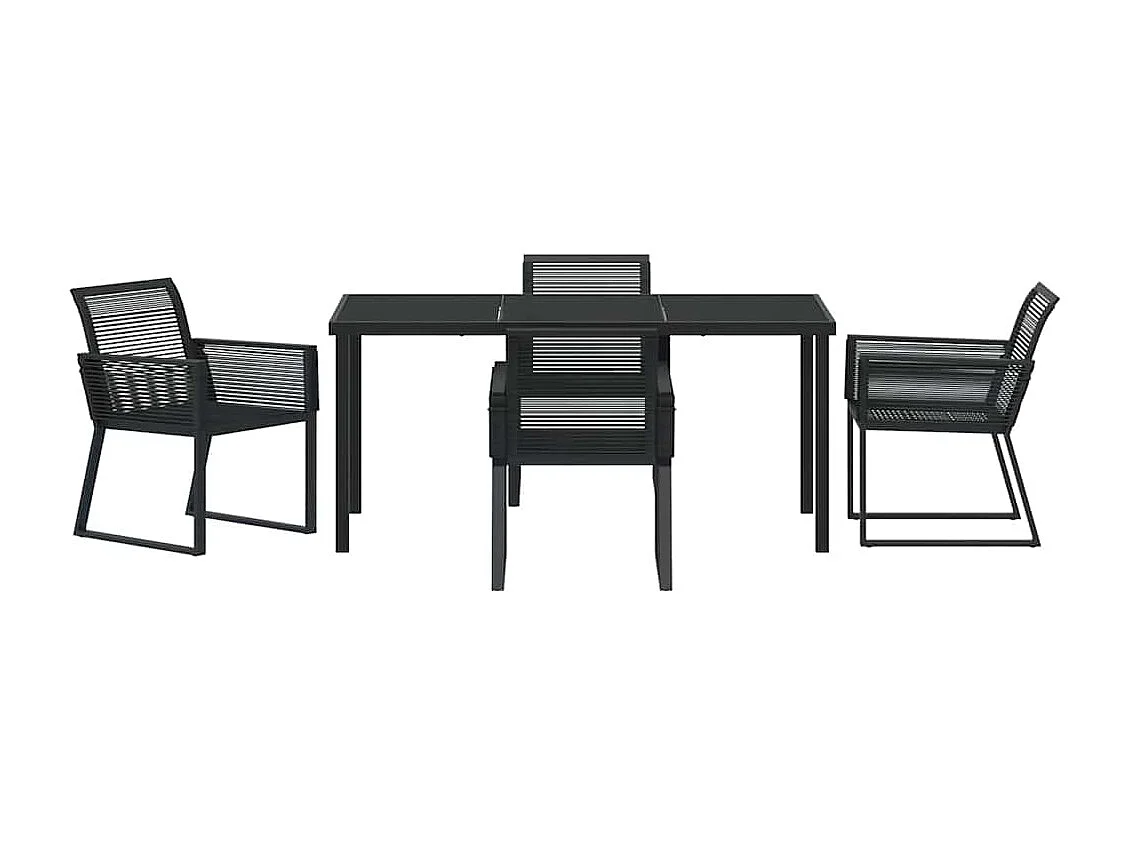 Ensemble de salle à manger de jardin 5 pièces noir en rotin poly