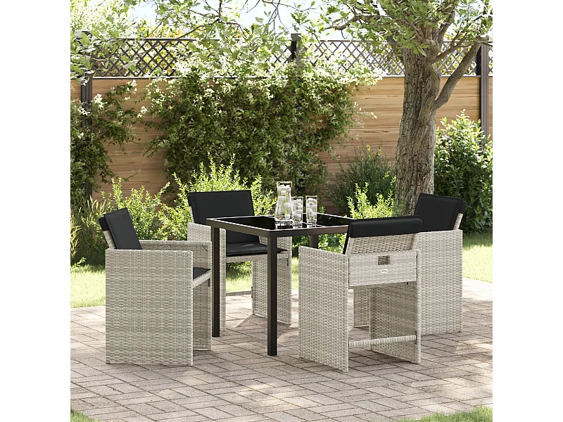 Set di mobili da giardino da 5 pezzi con cuscini in polyrattan grigio chiaro