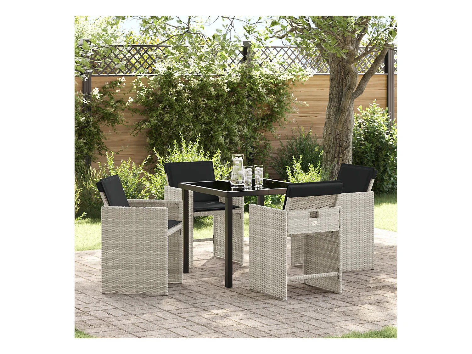 Set di mobili da giardino da 5 pezzi con cuscini in polyrattan grigio chiaro