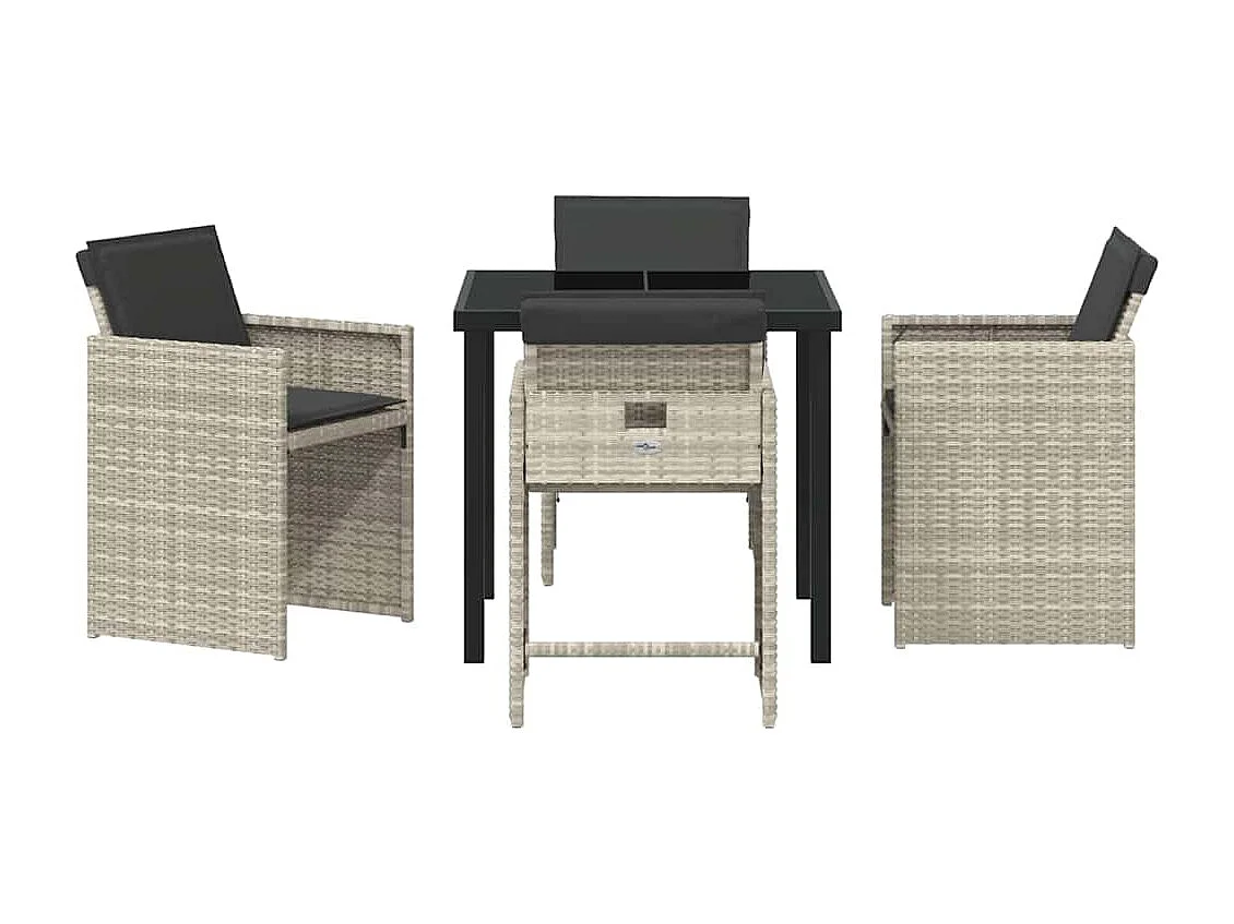 Set di mobili da giardino da 5 pezzi con cuscini in polyrattan grigio chiaro