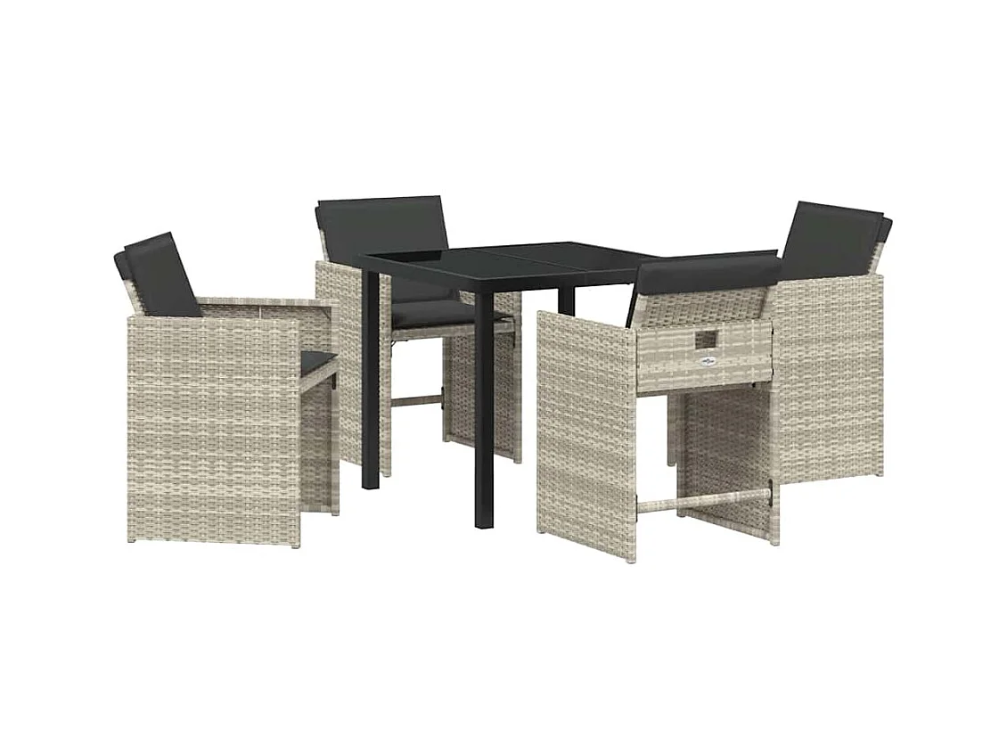 Set de salon de jardin 5 pièces avec coussins gris clair en poly rattan