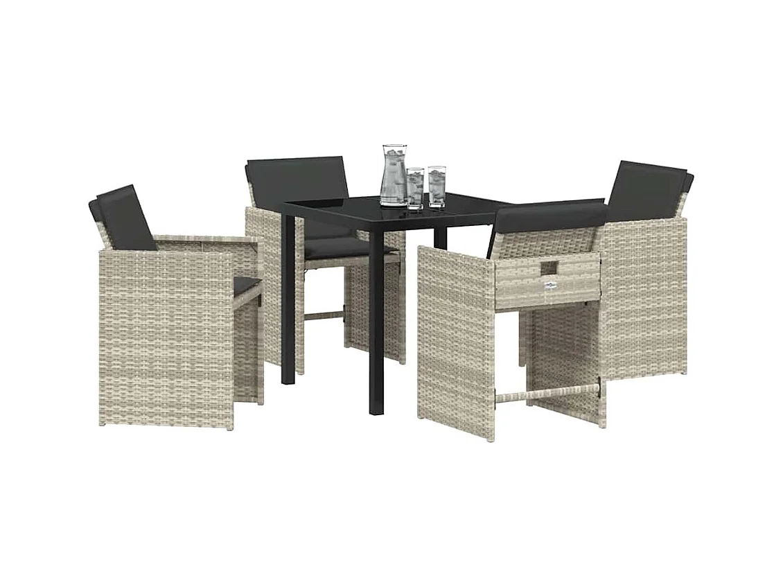 Set de salon de jardin 5 pièces avec coussins gris clair en poly rattan
