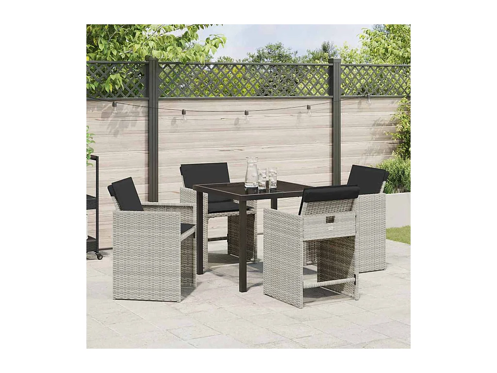 Set de salon de jardin 5 pièces avec coussins gris clair en poly rattan