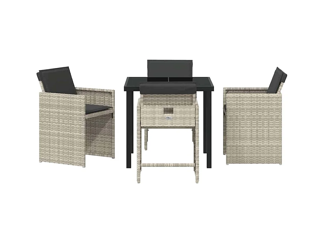 Set de salon de jardin 5 pièces avec coussins gris clair en poly rattan