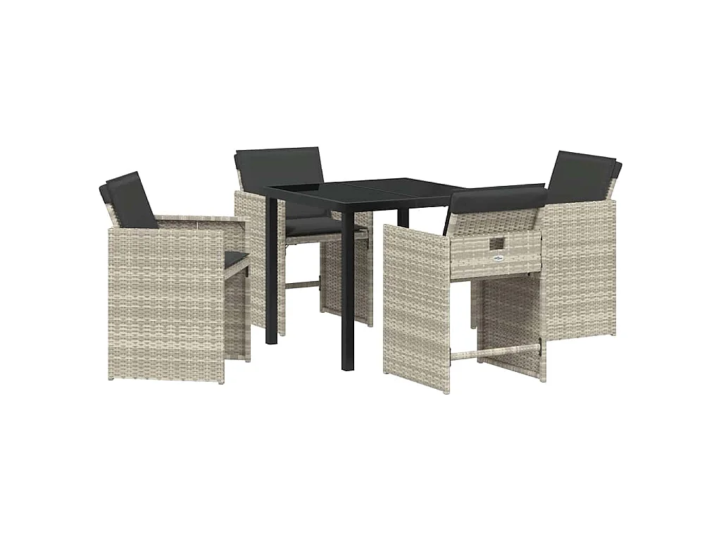 Set de salon de jardin 5 pièces avec coussins gris clair en poly rattan