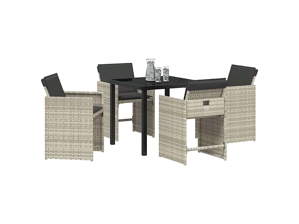 Set de salon de jardin 5 pièces avec coussins gris clair en poly rattan