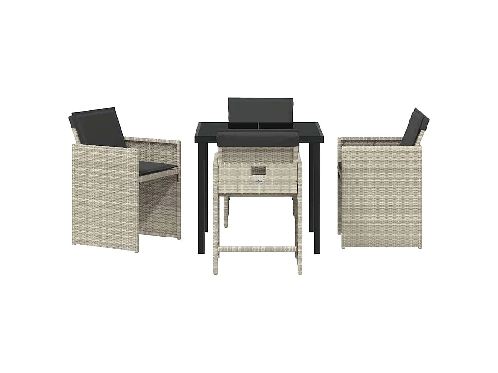 Set de salon de jardin 5 pièces avec coussins gris clair en poly rattan