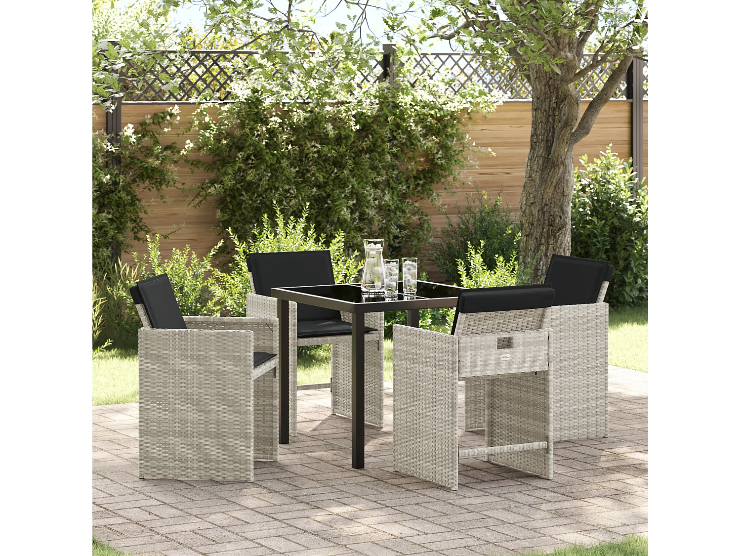 Set de salon de jardin 5 pièces avec coussins gris clair en poly rattan