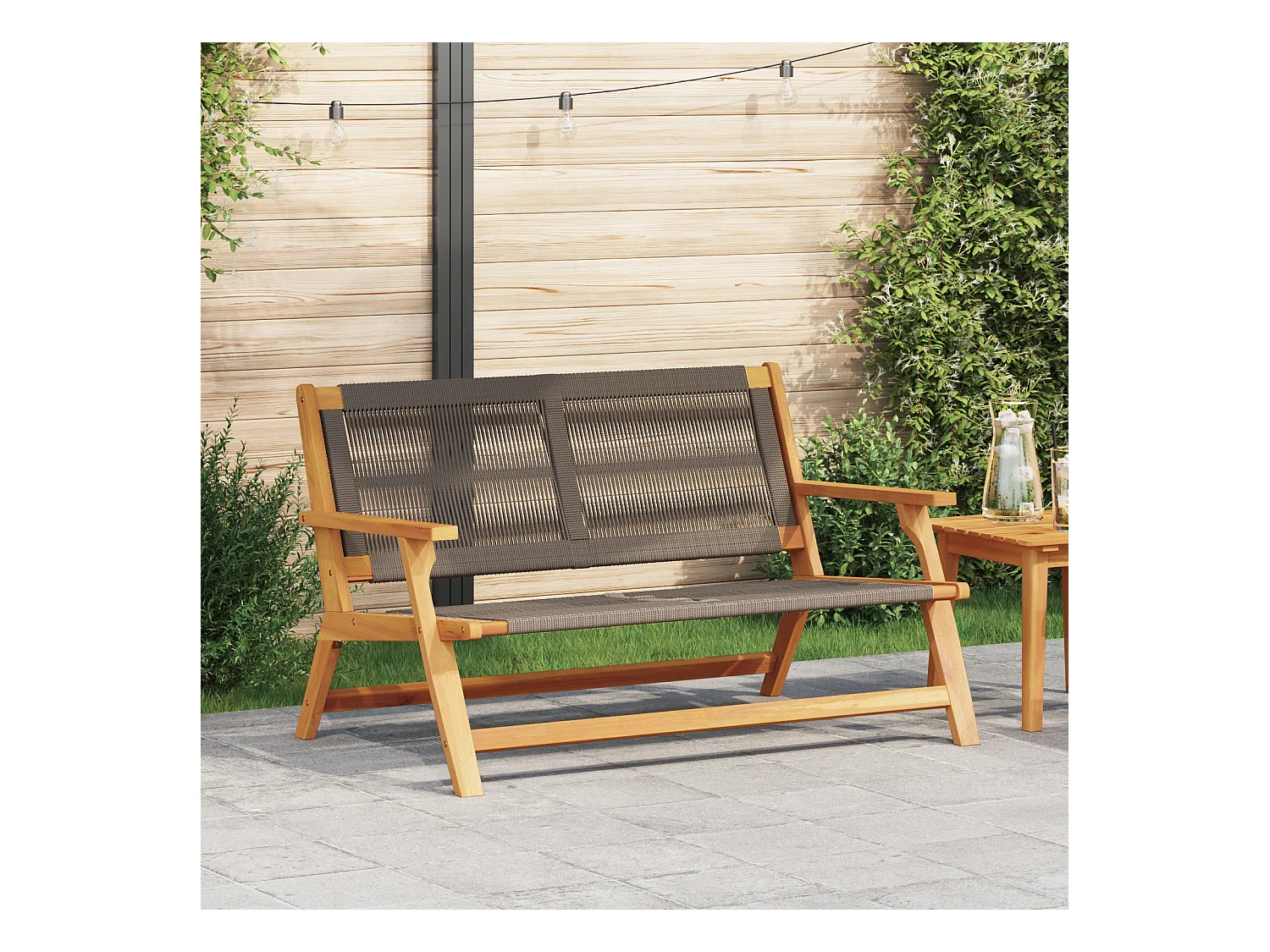 Banco de jardín gris 76x122x73 cm en madera maciza de acacia