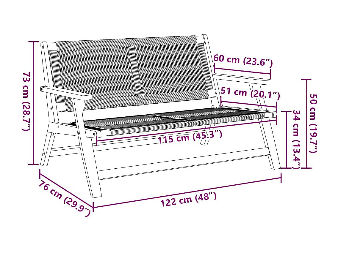Banc de jardin Gris 76x122x73 cm en bois massif d'acacia