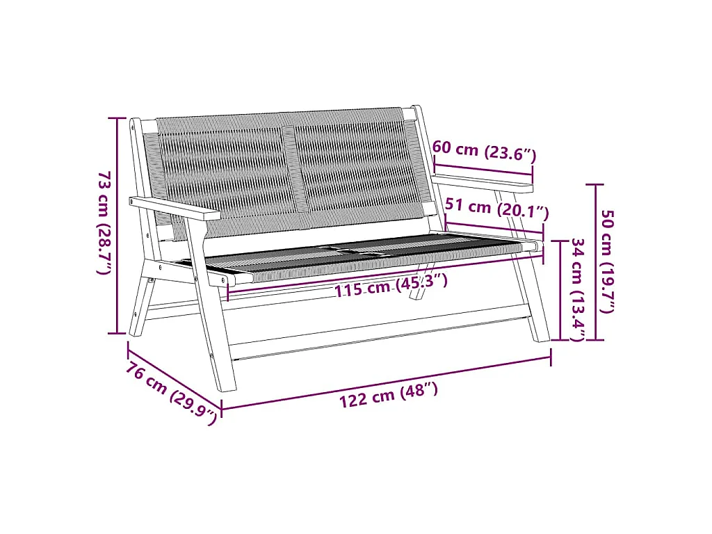 Banc de jardin Gris 76x122x73 cm en bois massif d'acacia