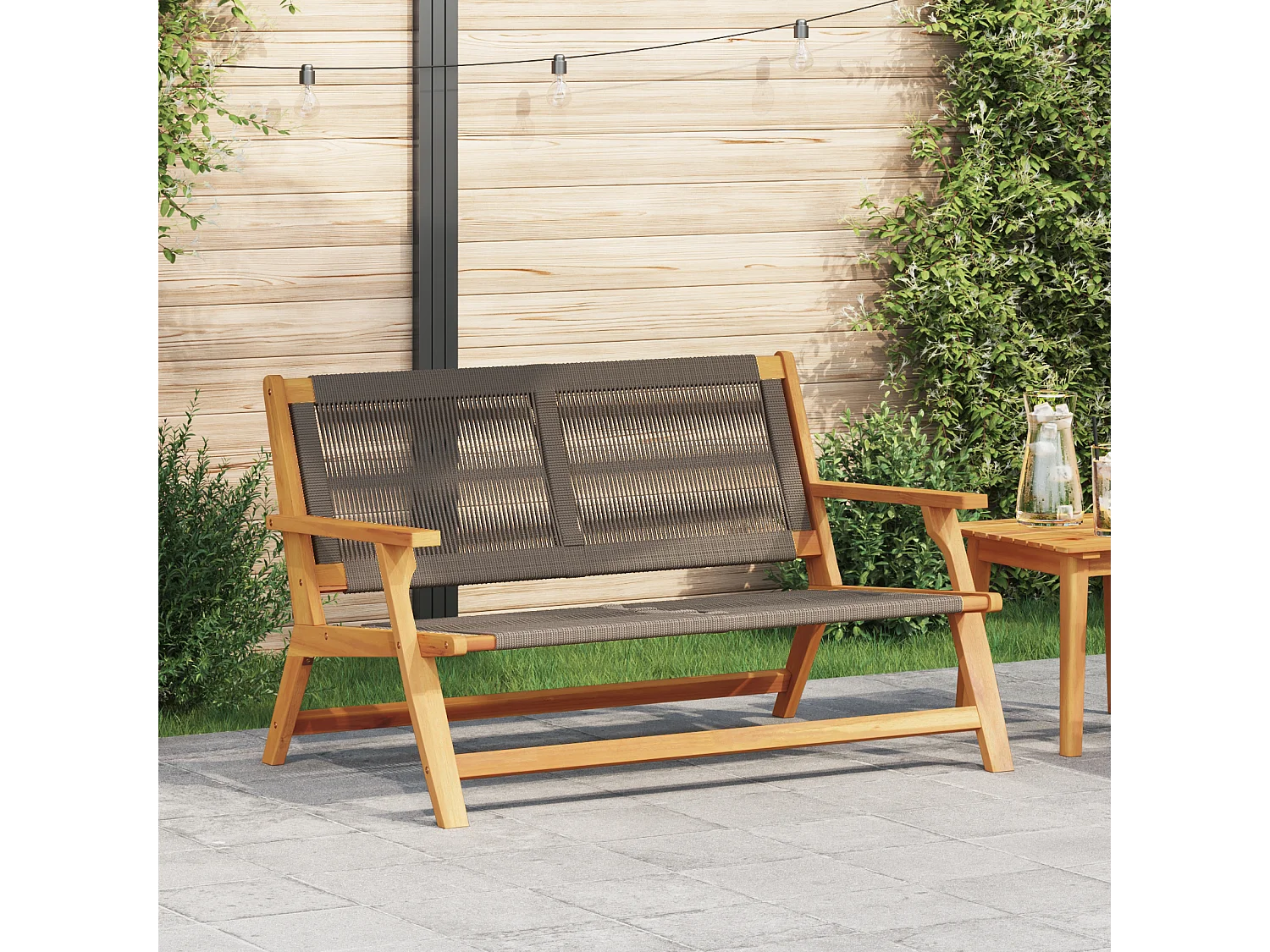 Panca da giardino grigia 76x122x73 cm in legno massello di acacia