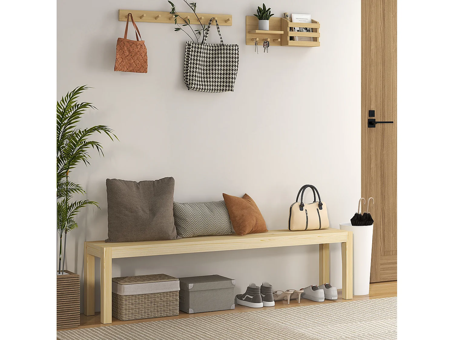 Banc de cuisine 3 places, bois de pin, naturel (175x33x45 cm)