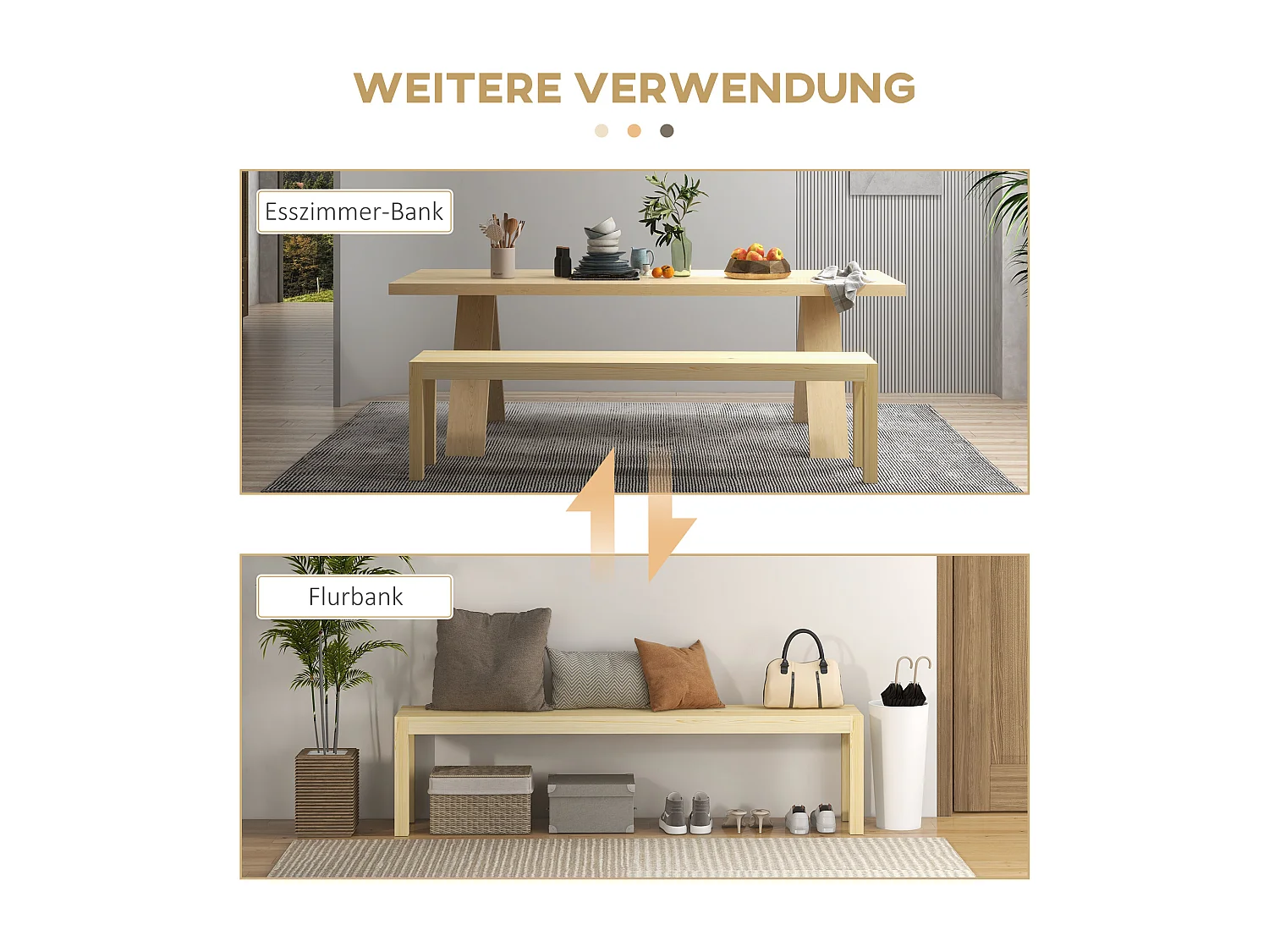 Banc de cuisine 3 places, bois de pin, naturel (175x33x45 cm)