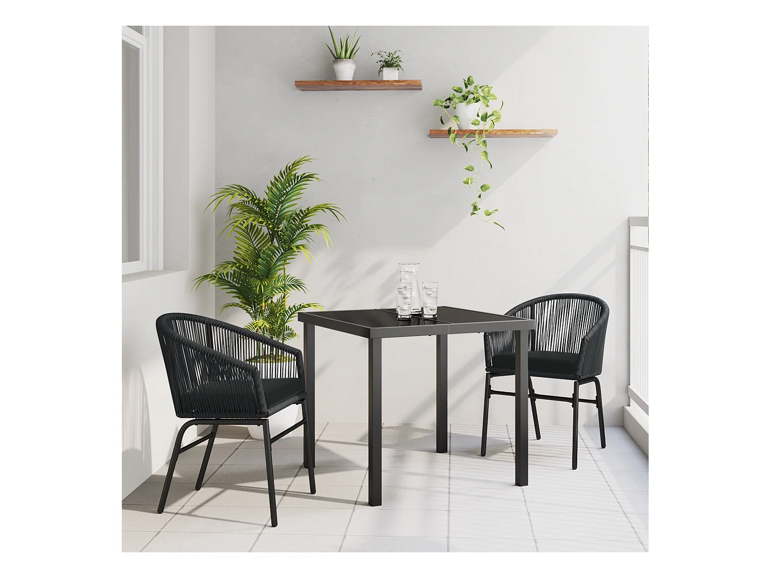 Set da pranzo da giardino 3 pezzi - Polyrattan nero