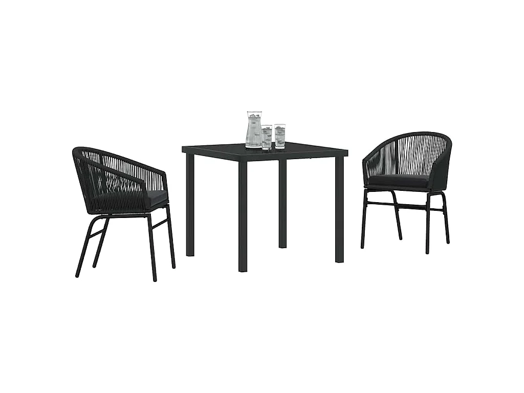 Juego de comedor de jardín de 3 piezas - Ratán sintético negro