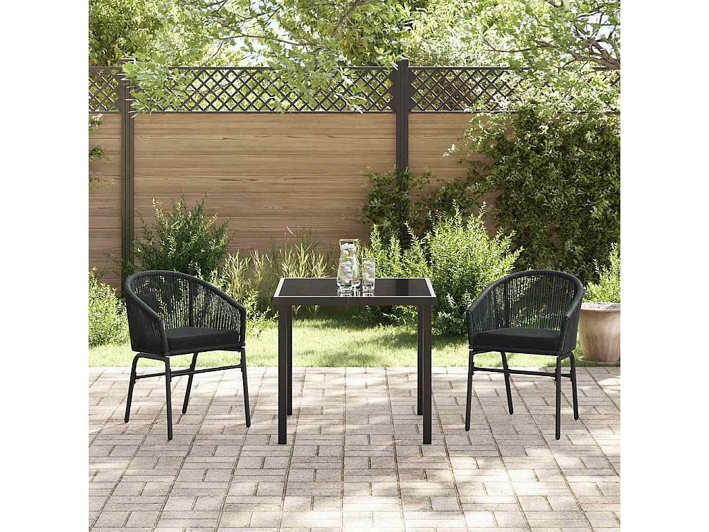 Juego de comedor de jardín de 3 piezas - Ratán sintético negro