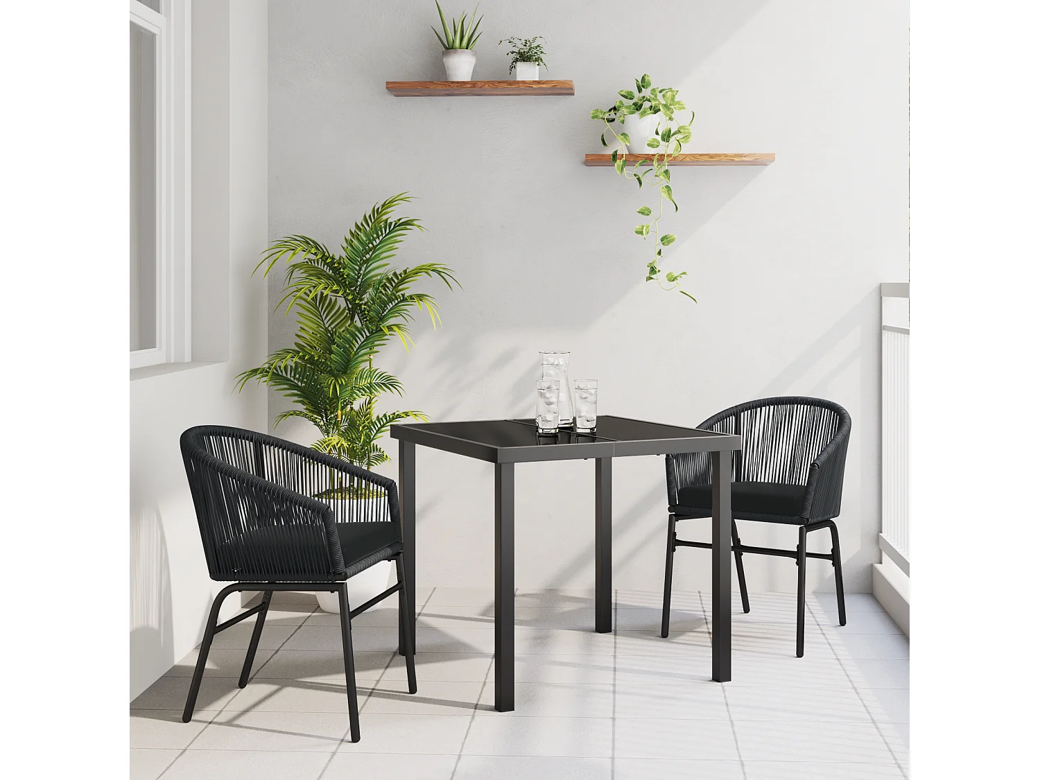 Juego de comedor de jardín de 3 piezas - Ratán sintético negro