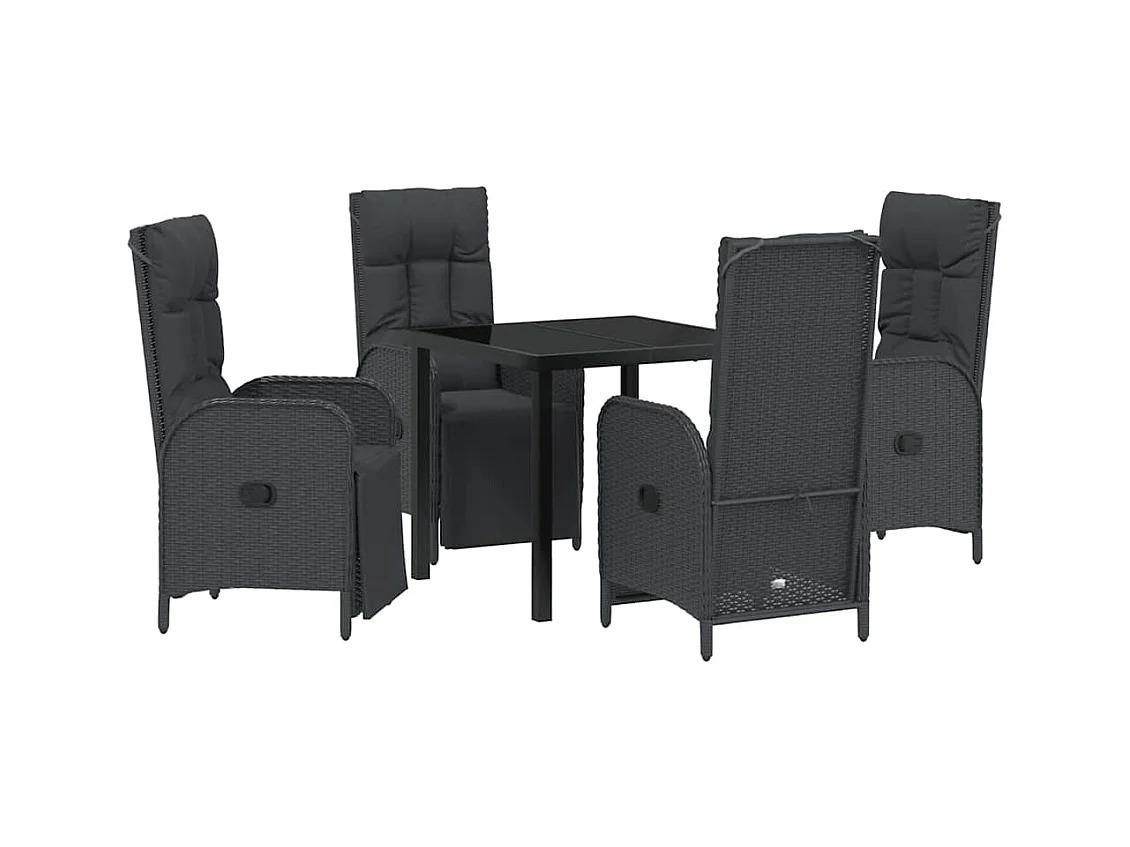Set da pranzo da giardino 5 pezzi con cuscini in polyrattan nero