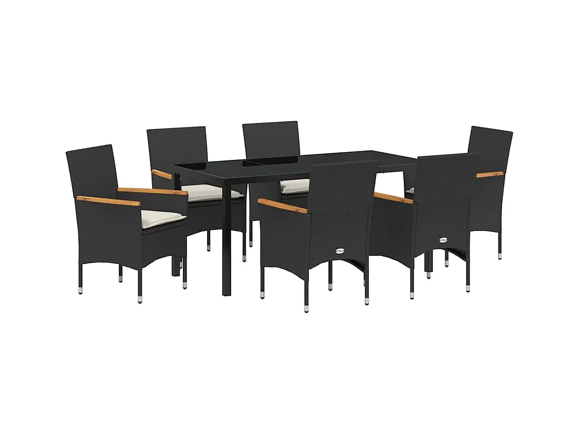 7-delige tuinset met zwarte polyrotan kussens