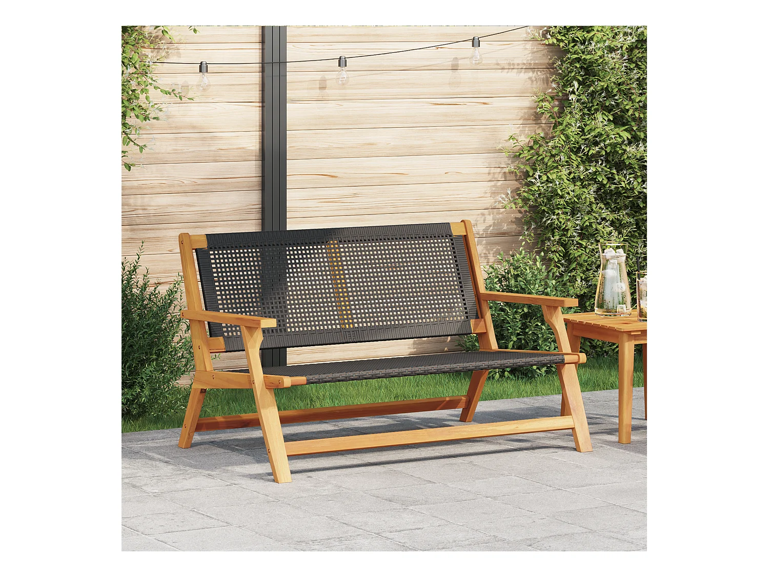 Banc de Jardin Noir 122x76x73,5 cm en Bois Massif d'Acacia