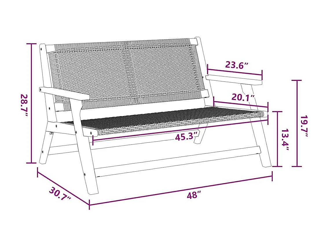 Banc de Jardin Noir 122x76x73,5 cm en Bois Massif d'Acacia