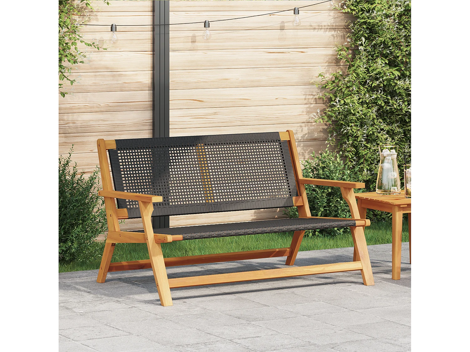 Banc de Jardin Noir 122x76x73,5 cm en Bois Massif d'Acacia